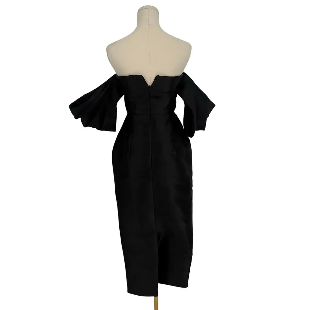 ELIYA THE LABEL Black Renee Black Satin Off the Shoulder Evening Dress Size US 4
